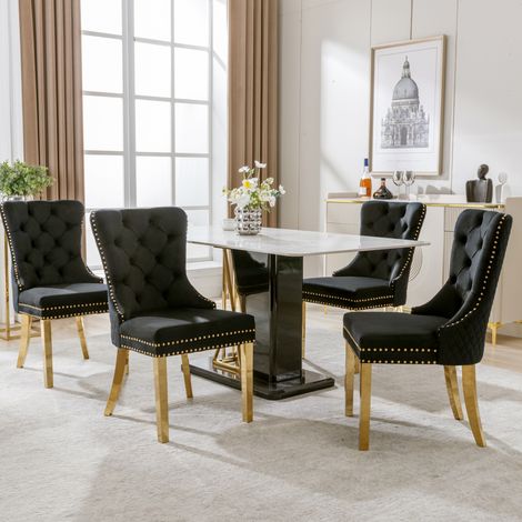 chaise salle a manger velours noir 95 cm acier dore OKMYHOME (1/5)