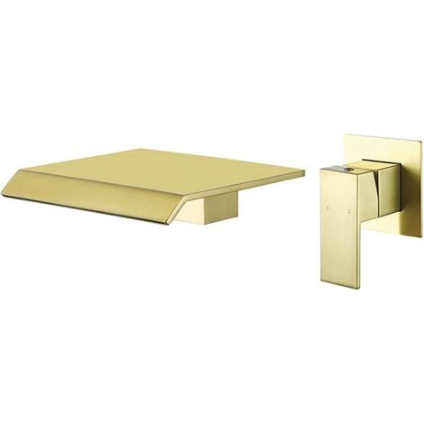 Waterfall Basin Faucet Copper Concealed Wall Mounted Basin Faucet Built-in Concealed Basin Faucet Wall Mounted Basin Faucet (Gold) MUMU