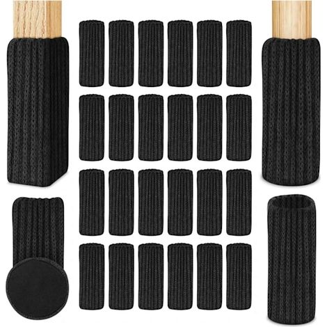 Chaussettes de protection pour pieds de chaise avec patins en feutre, antidérapantes et insonorisantes pour parquets, noires, lot de 24 (1/5)