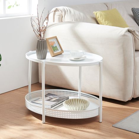 Tavolino da caffè Jäller con Doppio Ripiano e Bordi 66x51x44 cm Bianco [en.casa]