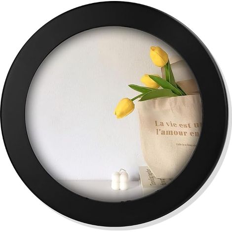 Cadre Photo Rond, Petit Cadre Photo, Cadre Tableau pour Mur et Table, Cadre Décoratif Mural Créatif pour Œuvres Photo, Peinture d'Art et Photos (Rond, Noir, Diam. int.15,4 cm) (1/3)