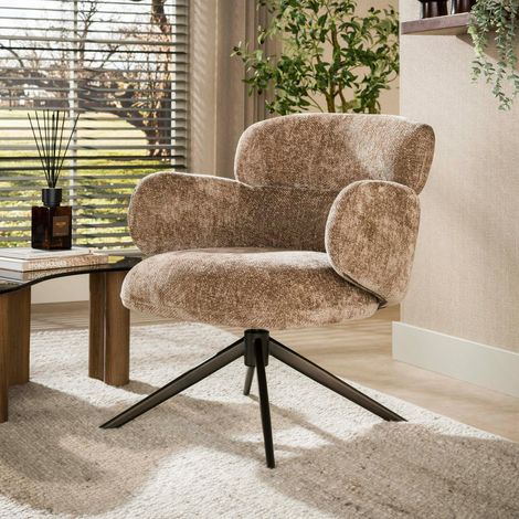 Fauteuil pivotant tissu brun chaud à retour automatique CREEK (1/5)