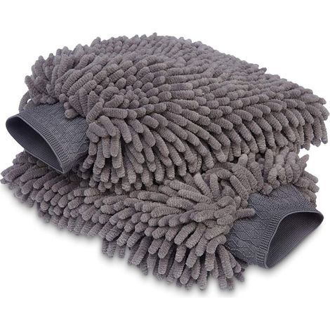 Gant de lavage microfibre Chiffon de nettoyage de luxe pour la voiture, Pack de 2, Gris, 30 L x 20 W cm (1/5)