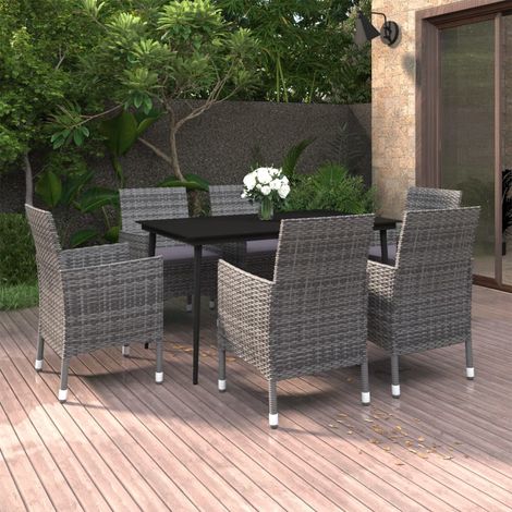 Lot de 7 Ensemble à dîner et coussins,Mobilier Table+Chaises de jardin Résine tressée Verre -38230 (1/5)