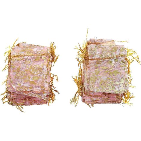 100 rosa Organza-Geschenktüten (7 x 9 cm) mit Kordelzug, kleine hellrosa Tüll-Schmuckbeutel, 100er-Packung (1/5)