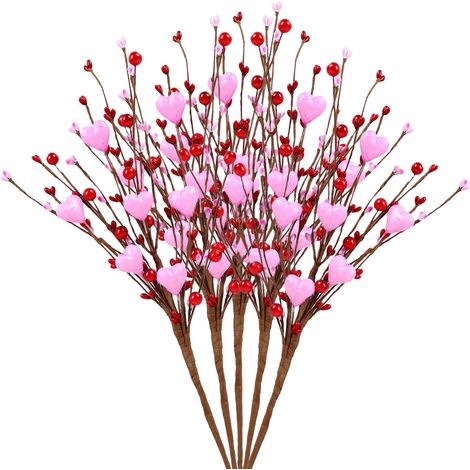 (5 par paquet) (Commande minimum : 100 tiges) Décoration cadeau pour la Saint-Valentin, branche en forme de cœur avec baies rouges, décoration pour le salon, 40 cm (1/5)