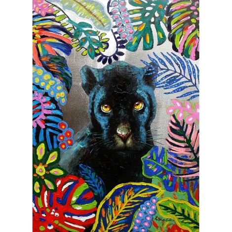 Tableau peinture Panthère Noire 100 x 70 cm style Pop Art - BLACKY (1/3)