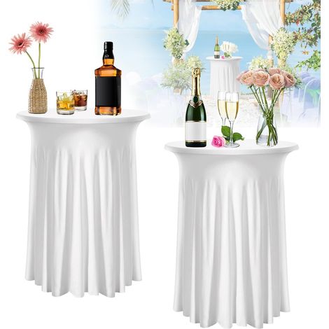Lot de 2 housses de table de bar extensibles 110 x 80 cm, nappe blanche, table de bistrot, housses de table de bar, housse de table de bar ronde extensible pour cocktail, table de bar, housse de jupe (1/5)