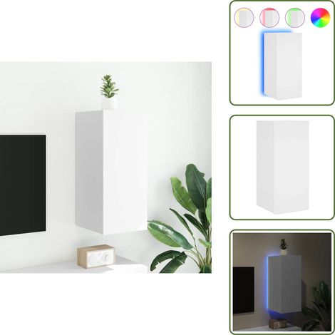 TV-Wandschrank mit LED-Leuchten Weiß 30,5x35x70 cm - TV-Schrank - Holzwerkstoff Möbel - Weißer TV-Stand - Regal - Wandregal (1/5)
