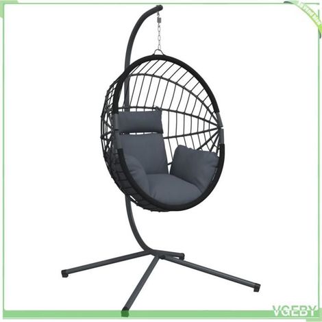 Chaise suspendue en forme d'œuf - FAFEICY - 4007405 - support acier anthracite - coussin amovible lavable - pivotante (1/5)