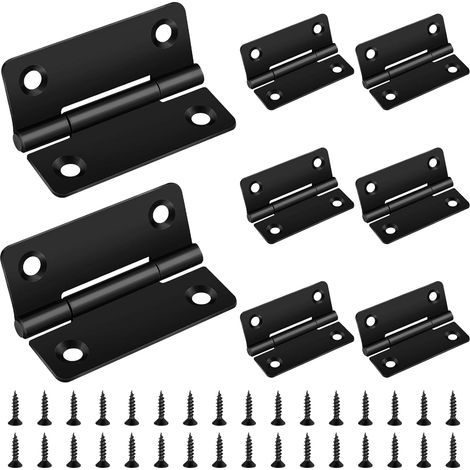 Lot de 8 charnières pliables 50 x 39 mm en acier inoxydable pour portes en bois, armoires, fenêtres, portes, avec 32 vis, noires (1/5)