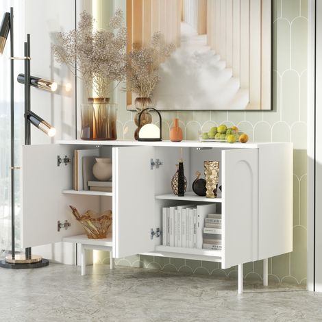 Sideboard 34,7 x 58,1 cm, modernes Design, MDF, Metallbeine, weiß