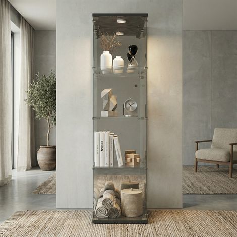 Vitrine en verre 4 étages, vitrine collection avec éclairage LED, serrure, verre trempé, armoire vitrée,Idéal pour salon, collection et décoration - Noir