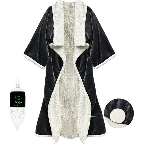Couverture chauffante portable avec manches et protection des pieds – Couverture confortable électrique avec 6 réglages de température. Unisexe/adapté à un usage familial (130180 cm, sac à pied compri