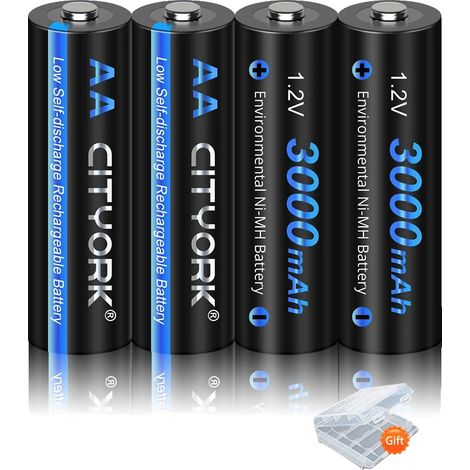 Batteries NiMH Rechargeables, Capacité 3000mAh, Compatibles avec les appareils AA, 4PCS AA (1/2)