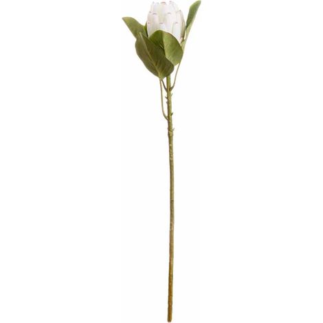 Closed Protea Artificial Flower (Single Stem) - L12 x W8 x H67 cm - White