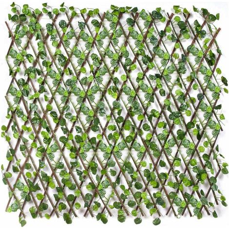 – Haie artificielle extensible en bois de saule – Fausses feuilles de lierre – Dimensions 90x180 cm – Pour séparateurs de balcon et murs (1/3)