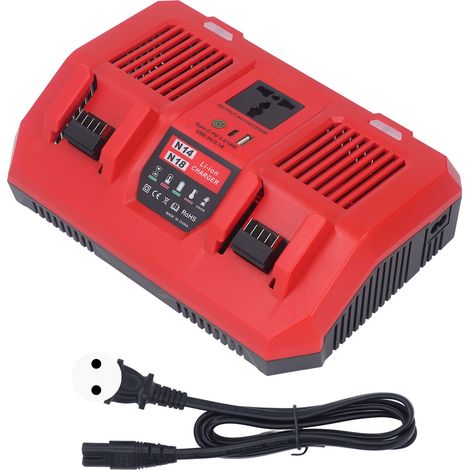 Chargeur Rapide Double Baie pour Batterie Lithium M18, Remplacement avec Inverseur 110V 220W, Prise UE 100-240V (1/5)