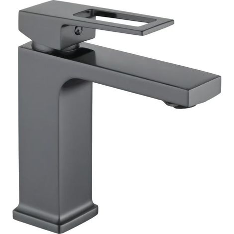 Copper alloy basin faucet, bathroom cabinet faucet, school project wholesale, cross-border washbasin sink hot and cold water faucet - square gunmetal gray style