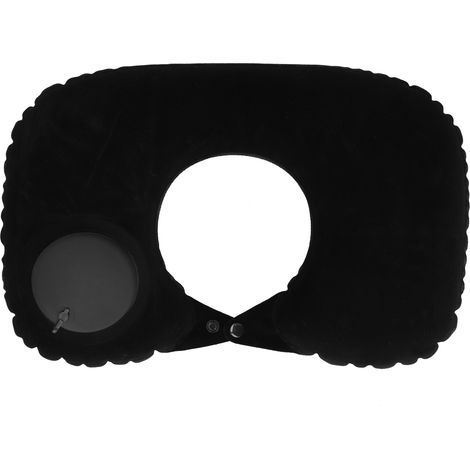 Coussin Gonflable en U à Gonflage Automatique pour Avion Voiture Bureau Train Maison Noir (1/5)