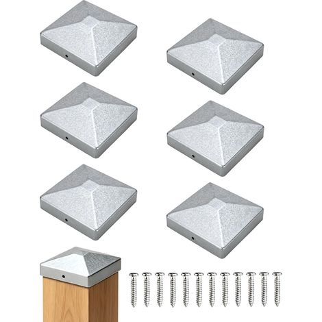 6 Pcs Chapeau Poteau Bois 9x9cm Capuchons pour Poteaux de Clôture Galvanisé (1/5)