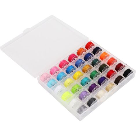 Set mit 36 Spulen farbigem Nähgarn mit Kunststoffspulen für Nähmaschinen, Stickereien und Bastelarbeiten (1/5)
