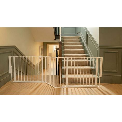 Safetots Barrière Escalier Multi-Panneaux avec 2 Portillons, Blanc, Longueur Totale 174cm