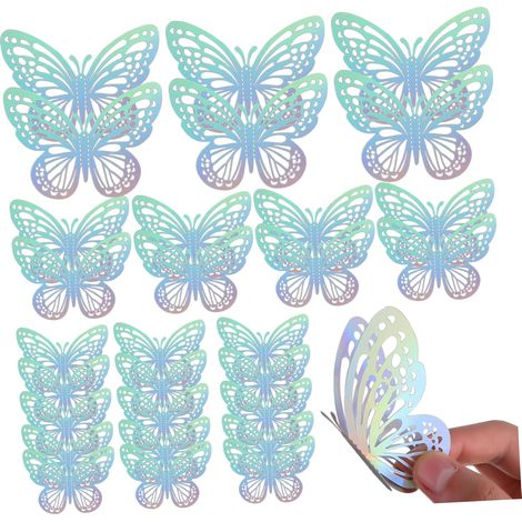 Autocollants Muraux 3d Décoratifs en Forme de Lépidoptères Amovibles, Décoration Murale Argentée Holographique, 72 Pièces, pour Chambre, Fête et Mariage, Autocollants Uniques (1/5)