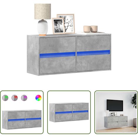 Armoire TV murale - Meuble TV mural avec lumières LED gris béton 100x31x45 cm (1/5)