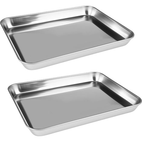 2 Pièces Plaque Four, 26x20x2.5cm Plaques à Pâtisserie en Acier Inoxydable Plaque De Cuisson Four, Plateau Inox Plat Rectangulaire, Plateau Inox, Lavable au Lave-Vaisselle,pour Pâtisserie Gratin (1/5)