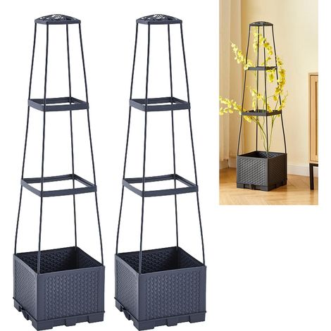 Ensemble de 2 jardinières avec supports, jardinières potagères pour légumes, jardinières de terrasse avec supports, jardinières de rebord de fenêtre (trois niveaux, style rotin)