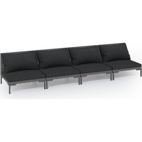 Muebles de jardín muebles de exterior Juego de muebles de 4 piezas con cojines de resina tejida en gris oscuro 020016186