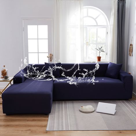 Fodera per divano impermeabile e anti-polvere – Copertura completa in tessuto stretch silk milk blu scuro, copertura universale per divano rettilineo (da 90 a 140 cm), senza fodera per cuscino