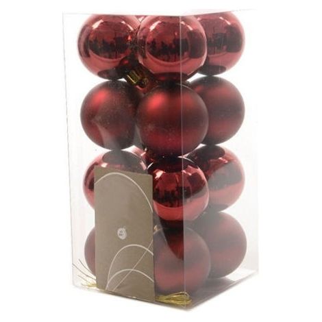 TRADE SHOP - 16 Palline Decorative Per Addobbi Albero Di Natale Glitterate E Lucide Colore - Rosso