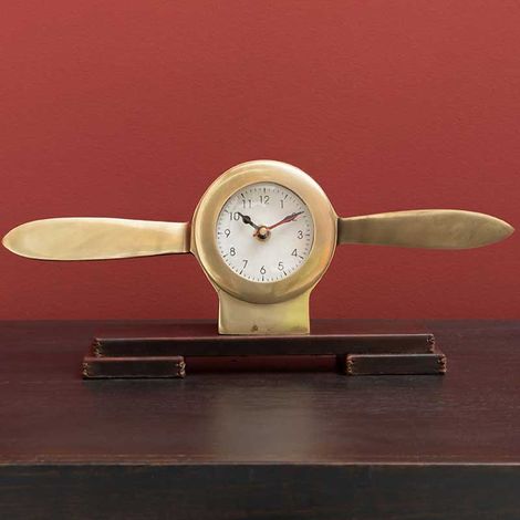 Horloge hélice sur base cuir 10x6x31cm (1/3)