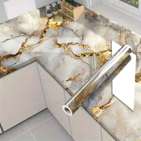 Papier peint autocollant imperméable pour cuisine — résistant à la graisse et à la chaleur, découpable, idéal pour les armoires de cuisine, la rénovation de meubles et la décoration murale — 60 cm x 5 (1/5)