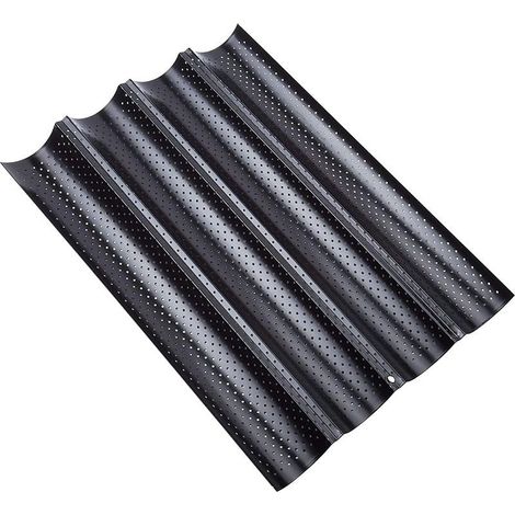 Plaque à Pain Perforée 4 Baguettes Plaque Moule Anti-adhésif Réversible pour Biscuits Pâtisserie 38x33cm Couleur Noir (1/4)