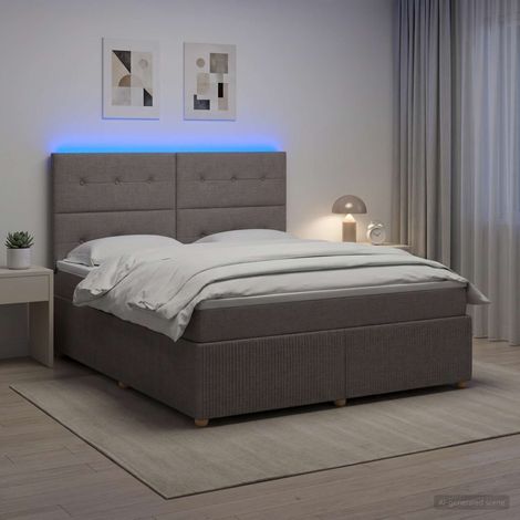 vidaXL Lit boxspring LED avec matelas Taupe 140 x 190 cm Tissu (1/5)