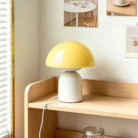 Lampe de Table Champignon en Verre, Design Italien, 3 Couleurs de Lumière, USB, Lampe Décorative pour Chevet et Bureau(Blanc et Crème) (1/4)