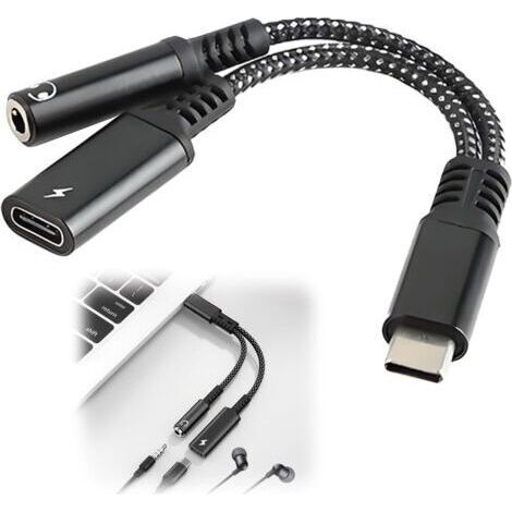 Adaptateur USB-C Vers Jack 3,5 mm et Chargeur 2 en 1, Adaptateur Casque et Chargement, 60W PD Charge Rapide Audio HiFi, Écouter Musique et Charger Même Temps, Compatible Avec Tous les Appareils type C