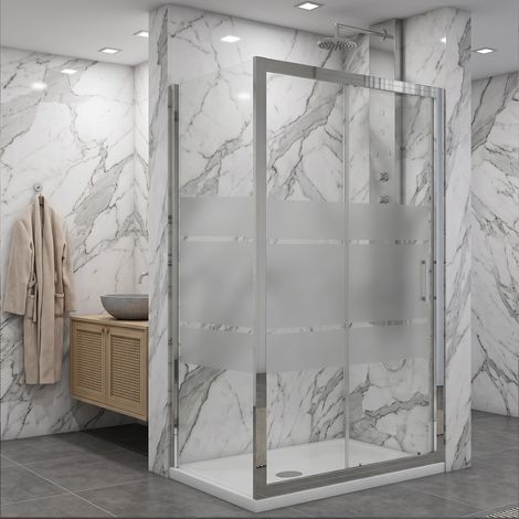 Porta scorrevole con lato fisso in vetro temperato serigrafato 6mm H190 profili cromo - PORTA 170 CM - FISSO 90 CM (1/3)