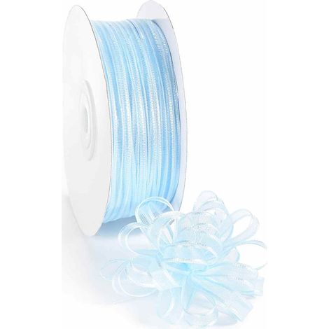 Nastro velo azzurro baby con tirante per fiocco facile, mm 6 x 50 m
