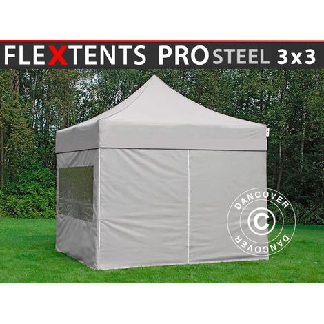 Pop up gazebo FleXtents PRO Steel 3x3 m Latte, incl. 4 sidewalls