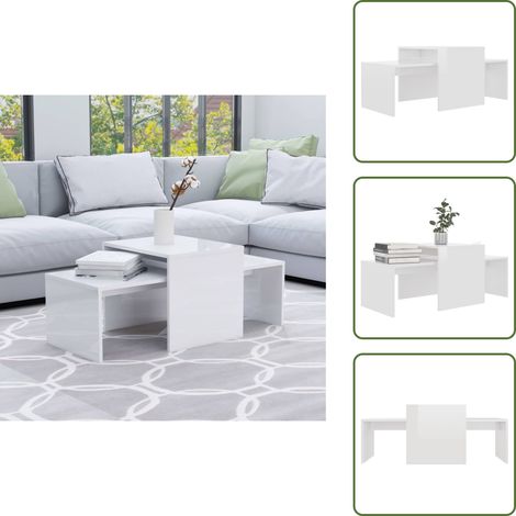Couchtisch-Set Hochglanz-Weiß 100x48x40 cm Holzwerkstoff - Couchtisch - Set - Wohnzimmereinrichtung - Holzwerkstoff - Weißer Couchtisch (1/5)