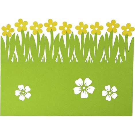 Tovagliolo in feltro Pasqua-Primavera, verde-giallo, 41x30 cm, riutilizzabile. (1/2)