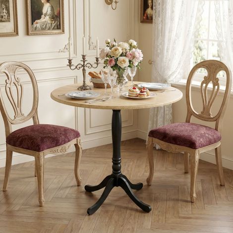 Table à manger ronde pour 4 personnes Ø 80 cm. table de cuisine. piétement en acier. style moderne. bois naturel et noir