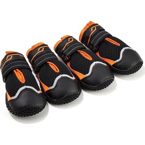 Dog Shoes, Paw Protectors, 4 Pack Water Repellent Dog Shoes with Anti-Slip Sole and Reflective Velcro Closure for Small Medium Large Dogs, Outdoor Sports, Orange, Size 5 MUMU (1/4)