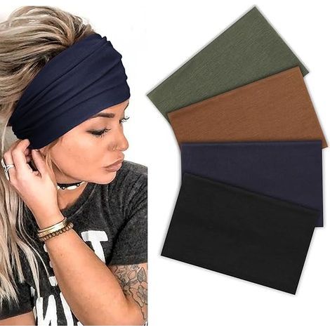Bandeau Cheveux Femme Sport Large pour Yoga Élastique Bandeau de Cheveux Antidérapant Bandeaux de Sports Running Exercice Serre Tête pour Filles 4 Pièces (1/5)