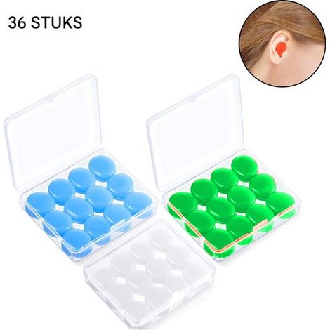 Bouchons d'oreilles réutilisables en silicone antibruit et étanches - Idéal pour la natation, les voyages en avion et le sommeil - Pour adultes et enfants - Blanc/Vert/Bleu - Lot de 3 paires (1/5)