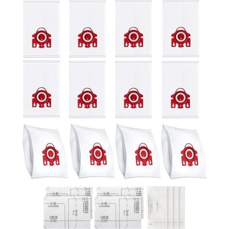 Lot de 12 sacs d'aspirateur 3D Airclean, compatibles avec les aspirateurs Miele 3D FJM, adaptés aux séries Complete C1, Compact C1, Compact C2, S6, S4, S700, S500, S300 et S200, avec 4 filtres inclus. (1/4)